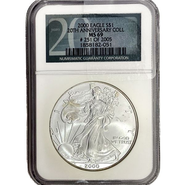 2000 Silver Eagle NGC MS69 20th Anniv.