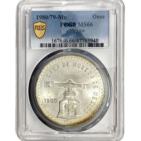 1980/79-Mo Una Onza Troy De Plata Pura Mexico PCGS MS66