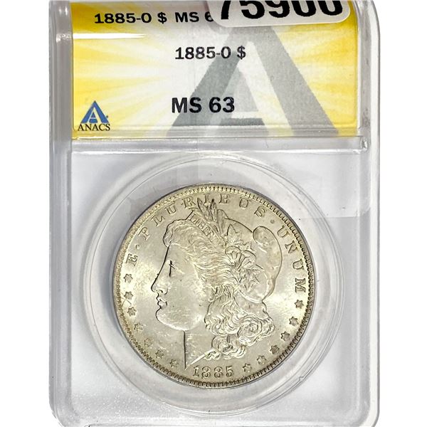 1885-O Morgan Silver Dollar ANACS MS63