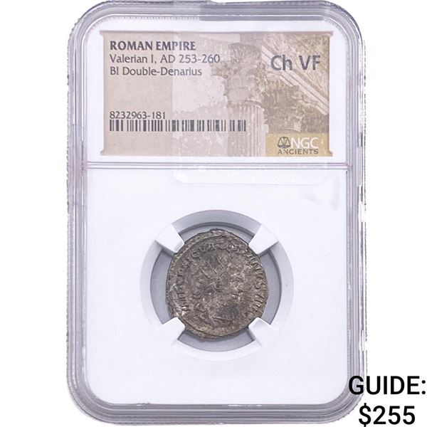 Roman Valerian I, AD 253-260 BI Double-Denarius NGC ChVF