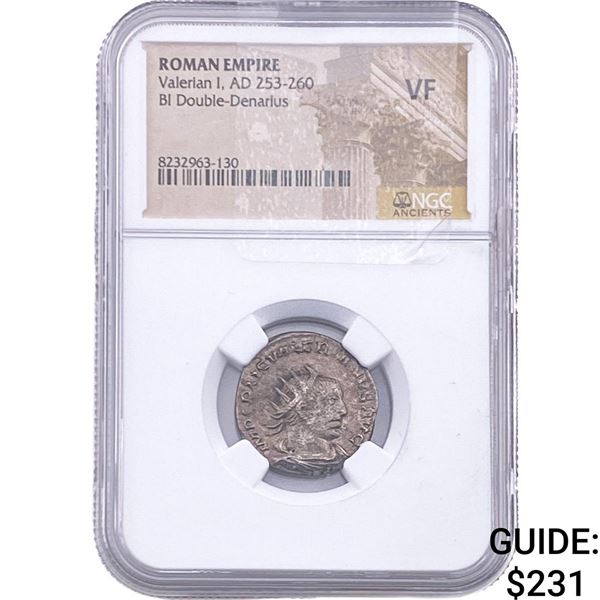 Roman Valerian I, AD 253-260 BI Double-Denarius NGC VF