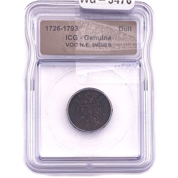 1726-1793 VOC N.E. Indies Bronze Duit ICG Genuine