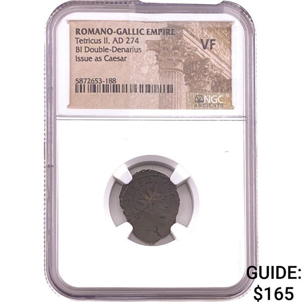Roman-Gallic Tetricus II 274 AD BI Dbl-Denarius  VF