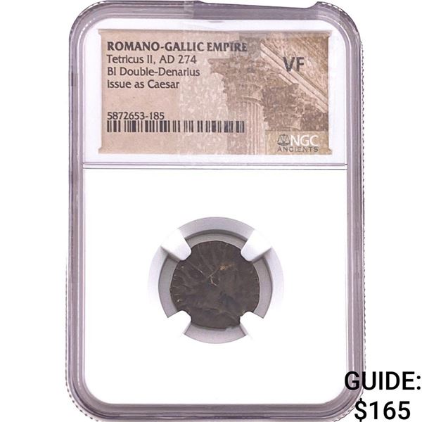 Roman-Gallic Tetricus II 274 AD BI Dbl-Denarius  VF