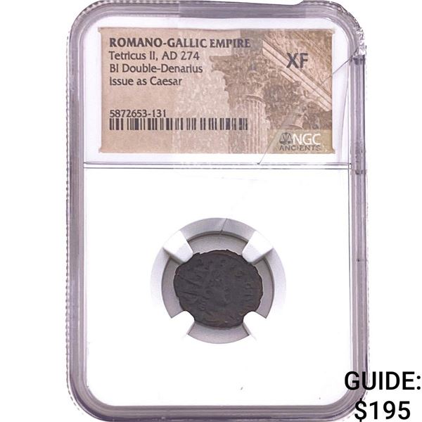 Roman-Gallic Tetricus II 274 AD BI Dbl-Denarius  XF