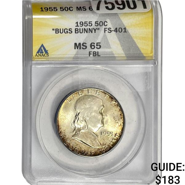 1955 Franklin Half Dollar ANACS MS65 FBL