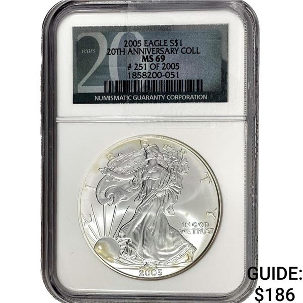 2005 Silver Eagle NGC MS69 20th Anniv.