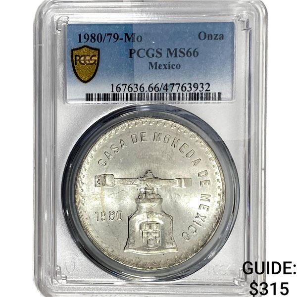 1980/79-Mo Una Onza Troy De Plata Pura Mexico PCGS MS66