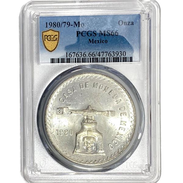 1980/79-Mo Una Onza Troy De Plata Pura Mexico PCGS MS66