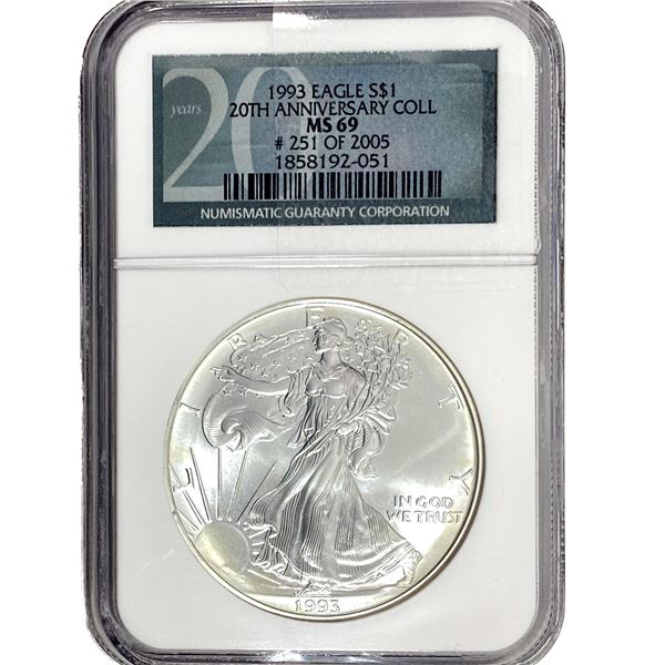 1993 Silver Eagle NGC MS69 20th Anniv.