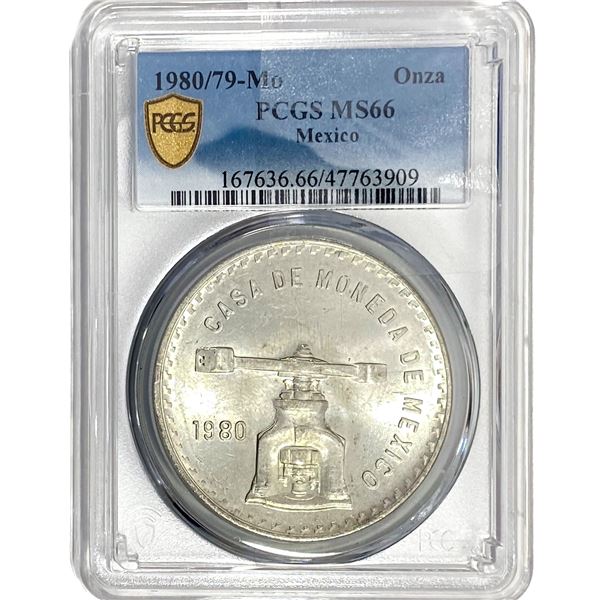 1980/79-Mo Una Onza Troy De Plata Pura Mexico PCGS MS66