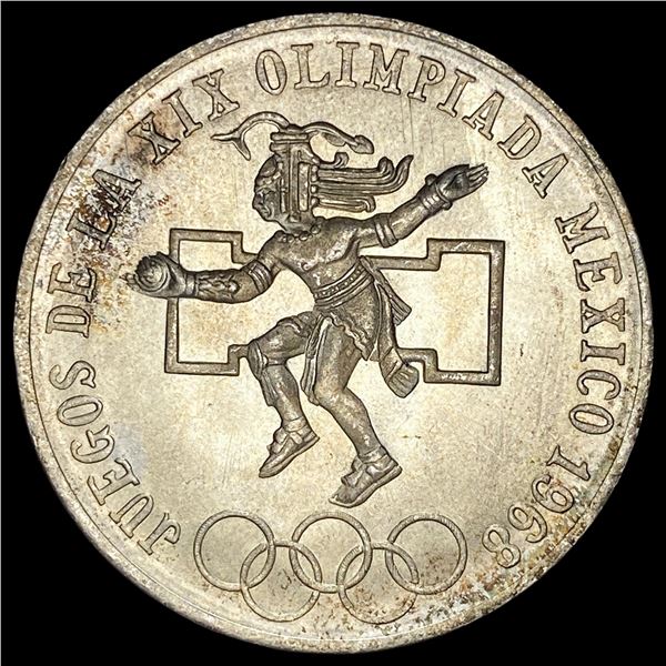 1968 Mexico Silver 25 Pesos (Olympics) SUPERB GEM BU