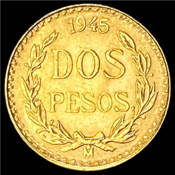 1945 Mexico Gold 2 Pesos CHOICE BU