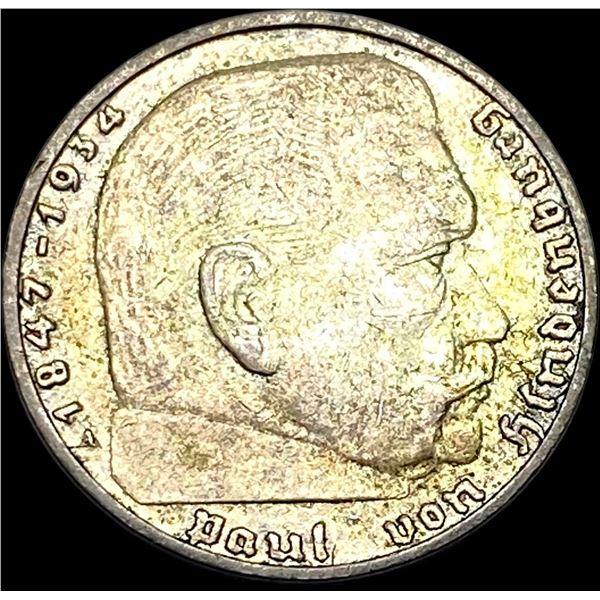 1938-A Germany Silver 2 Reichsmark CLOSELY UNCIRCULATED