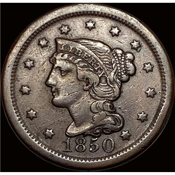 1850 Braided Hair Large Cent NEARLY UNCIRCULATED