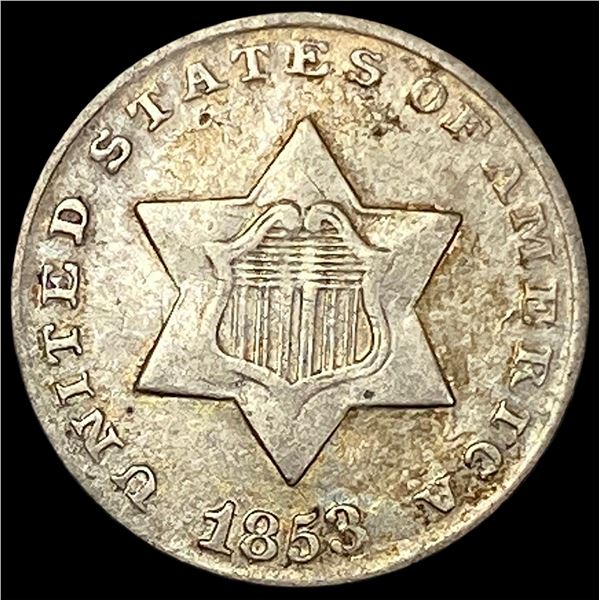 1853 Silver Three-Cent Piece NEARLY  UNCIRCULATED