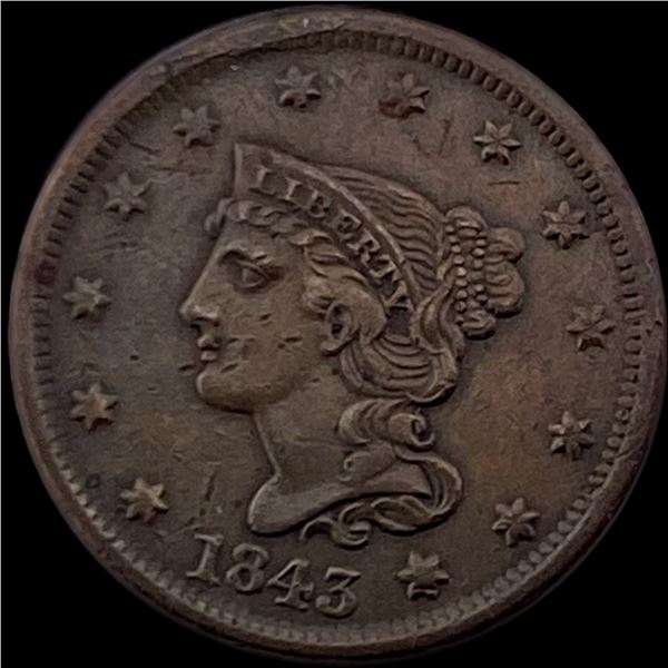 1843 Braided Hair Large Cent NEARLY UNCIRCULATED