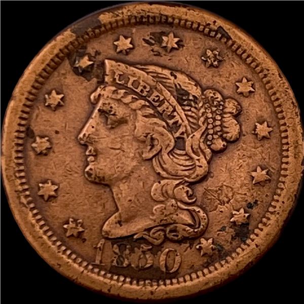 1850 Braided Hair Large Cent LIGHTLY CIRCULATED