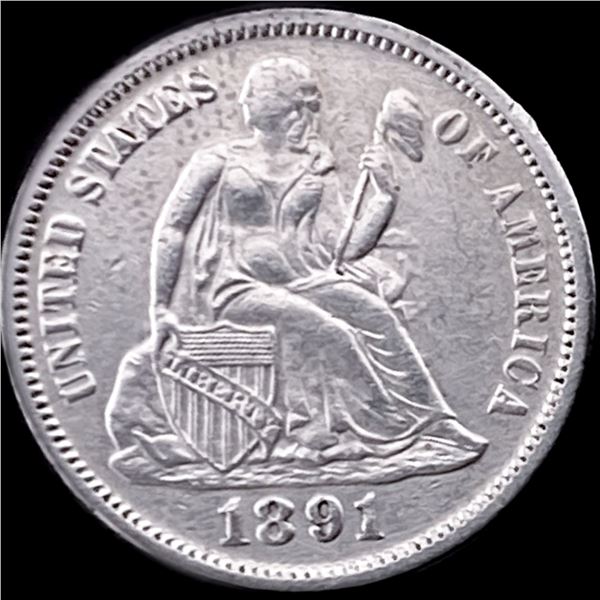 1891 Silver Seated Liberty Dime NEARLY UNCIRCULATED