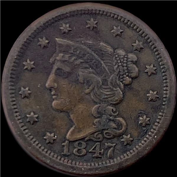 1847 Braided Hair Large Cent LIGHTLY CIRCULATED