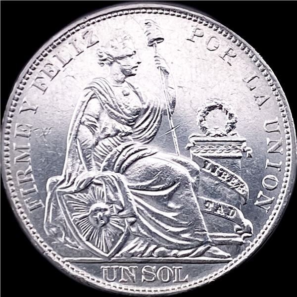 1914 Silver Un Sol Peru CLOSELY UNCIRCULATED