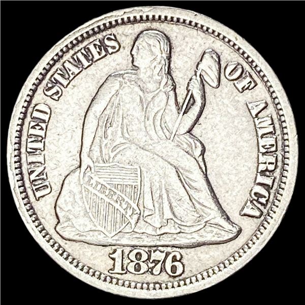 1876-CC Silver Seated Liberty Dime NEARLY UNCIRCULATED