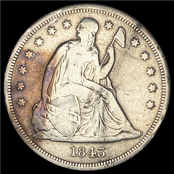 1843 Silver Seated Liberty Dollar LIGHTLY CIRCULATED