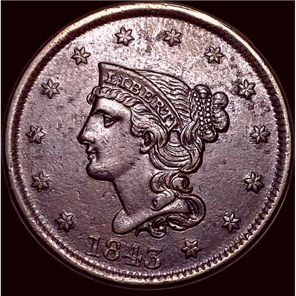1843 Braided Hair Large Cent CLOSELY UNCIRCULATED