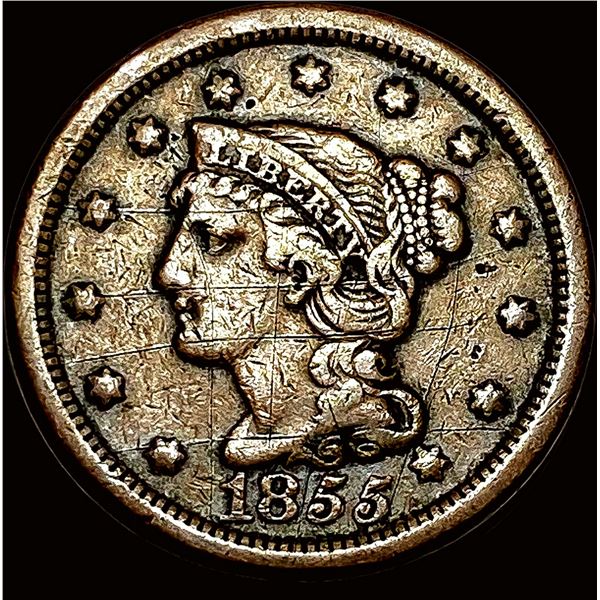 1855 Braided Hair Large Cent LIGHTLY CIRCULATED