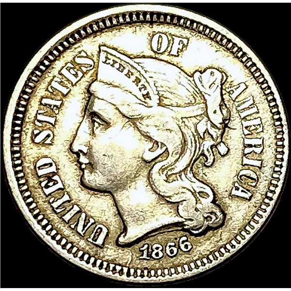 1866 Nickel Three-Cent Piece NEARLY UNCIRCULATED
