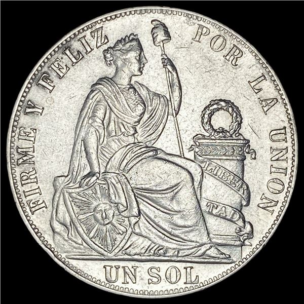 1892 Silver Un Sol Peru CLOSELY UNCIRCULATED