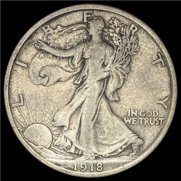 1918-D Silver Half Dollar Walking Liberty NEARLY UNCIRCULATED