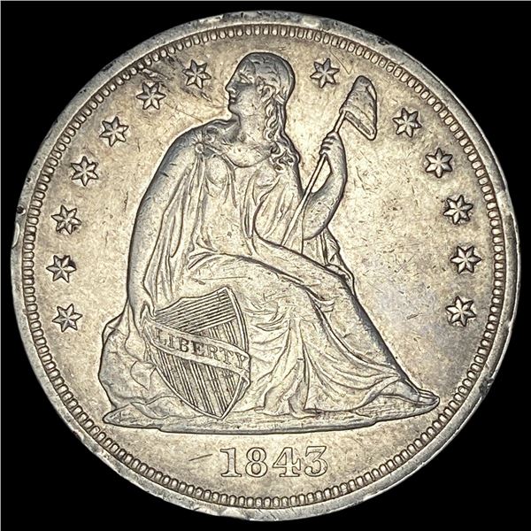 1843 Silver Seated Liberty Dollar NEARLY UNCIRCULATED