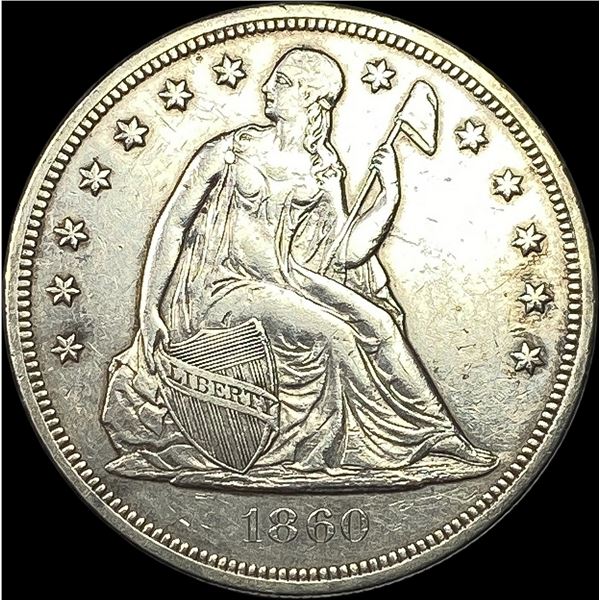 1860-O Silver Seated Liberty Dollar NEARLY UNCIRCULATED