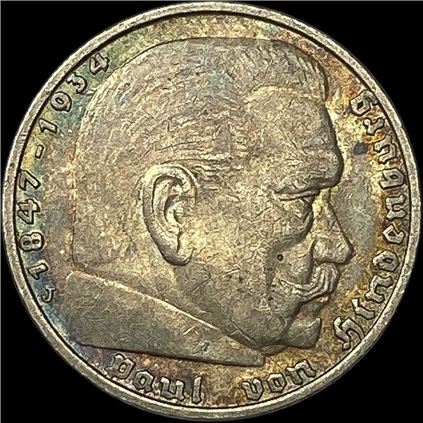 1937 Germany Silver 5 Reichsmark CLOSELY UNCIRCULATED