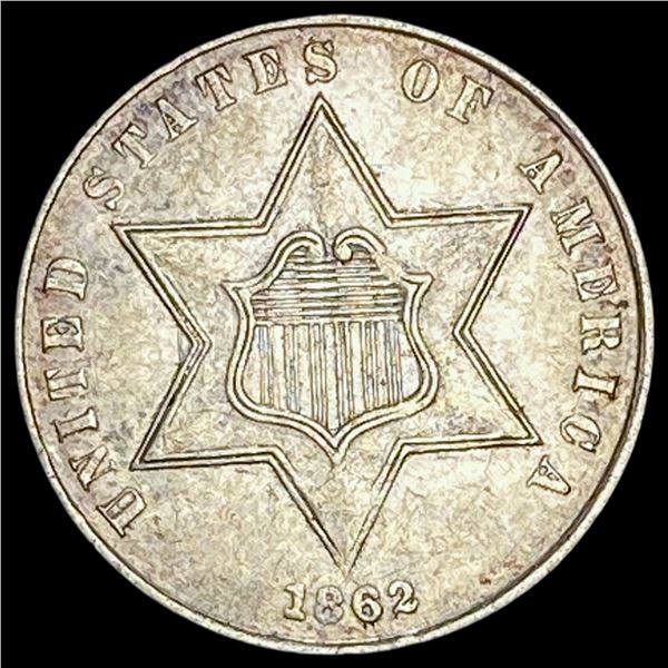 1862 Silver Three-Cent Piece CLOSELY UNCIRCULATED