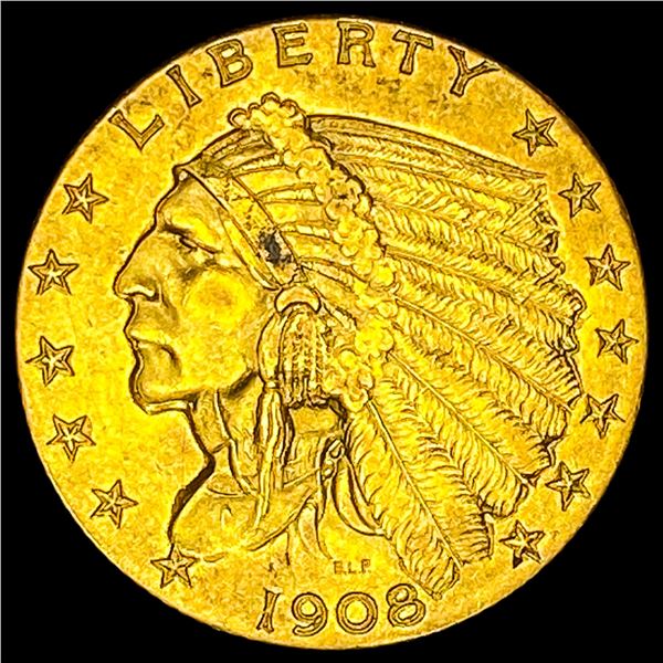 1908 Indian Head $2.5 Gold Quarter Eagle CLOSELY UNCIRCULATED