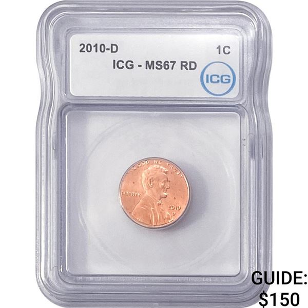 2010-D Union Shield Lincoln Cent ICG MS67 RD