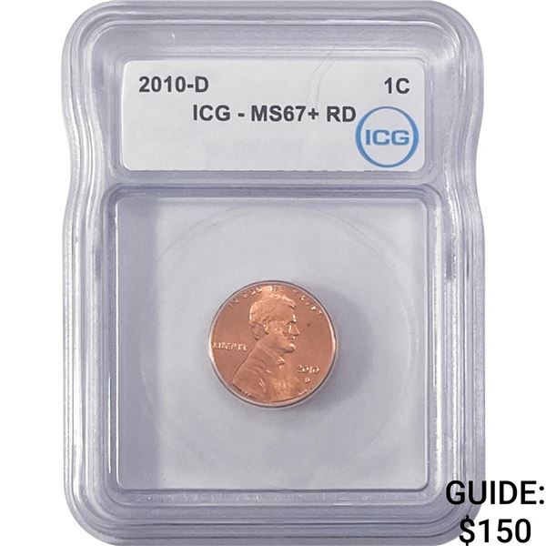 2010-D Union Shield Lincoln Cent ICG MS67+ RD