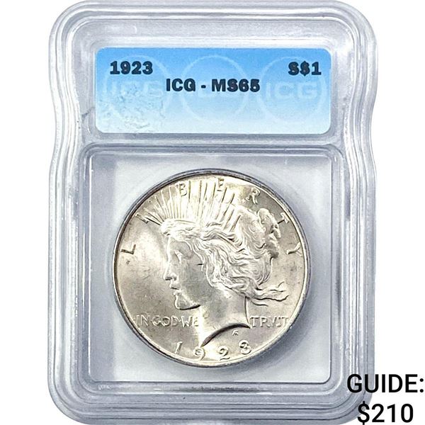 1923 Silver Peace Dollar ICG MS65