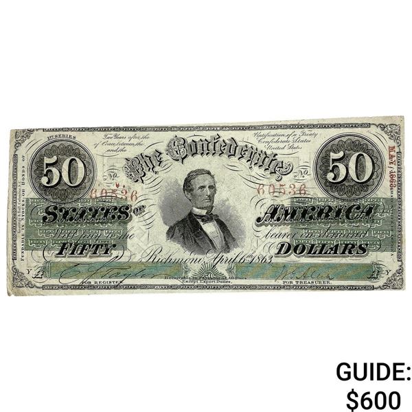 1863 $50 Confed. States of America Note-Richmond