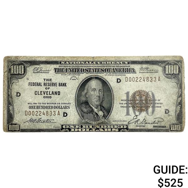 1929 $100 U.S. Note-Nat Bank of Cleveland, OH
