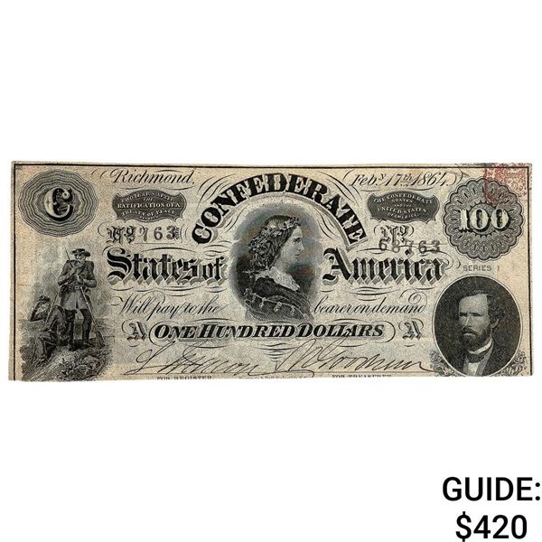 1864 $100 Confed. States of America Note-Richmond
