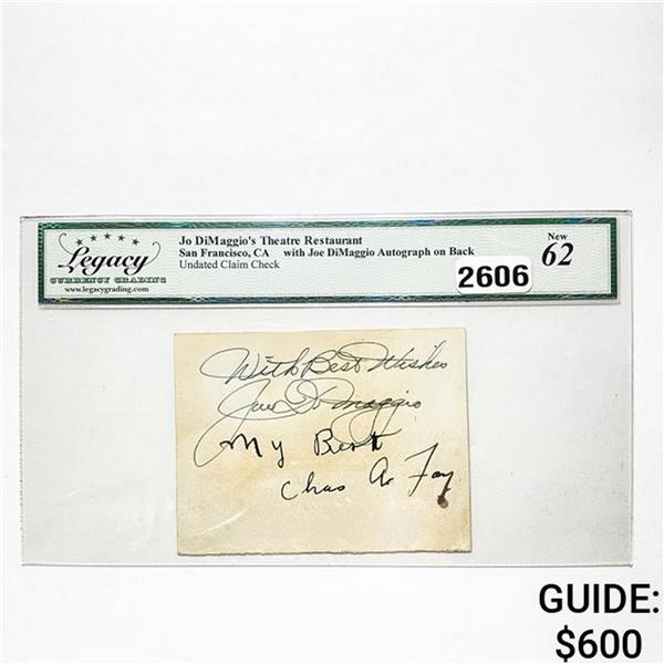 Joe DiMaggio Autographed Claim Check LCG 62 New