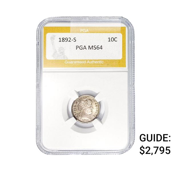 1892-S Barber Dime PGA MS64