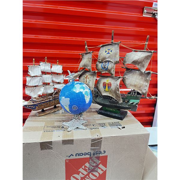 Two Vintage ships and smal globe