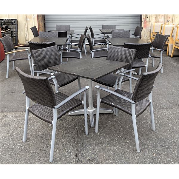 Ratana 31-1/2" x 31-1/2" Outdoor Tables & Wicker Style Arm Chairs - Lot of 25pcs