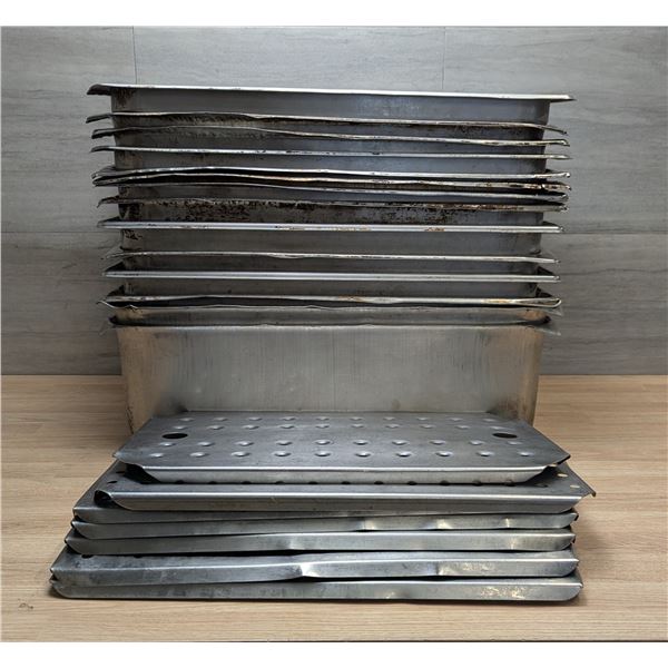 Full Size 6" Deep Stainless Steel Inserts With Drain Pans - Lot of 22