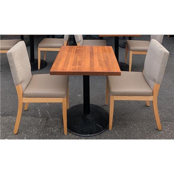 Woodworks 31" x 27" Tables & Fabric Dining Chairs - Lot of 6pcs| Con