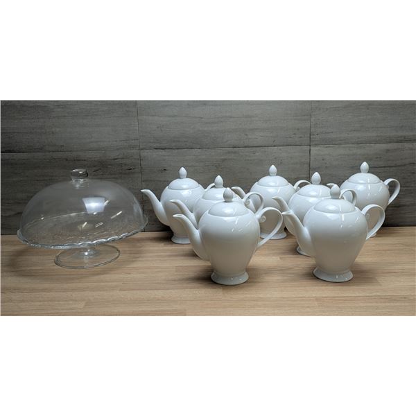 11" Cake stand with lid & White Teapots - Lot of 8pcs| EC4/KM5
